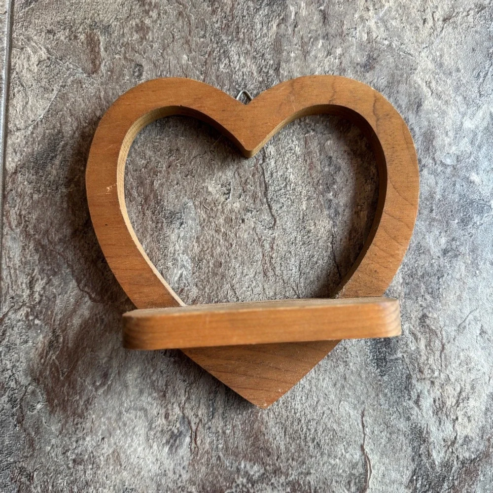 Vintage Wooden Heart Wall Shelf Small Floating Display Brown Rustic Home Decor